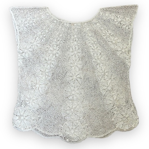 Open Knit Crochet Sweater Womens Size Medium Cap Sleeves Handmade Silk Sheer Top - Picture 3 of 12